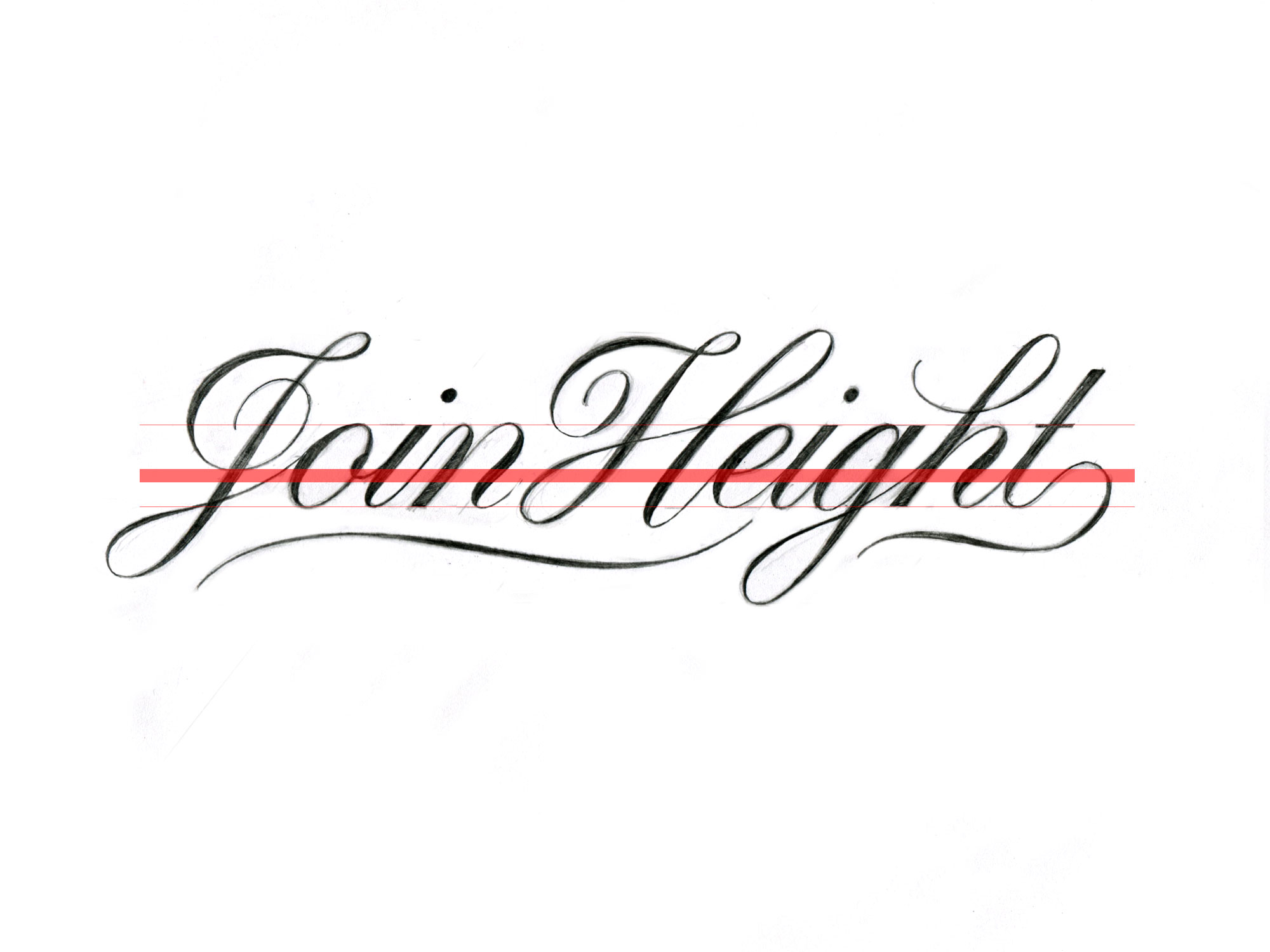 script lettering join height between one third and one half of the x height