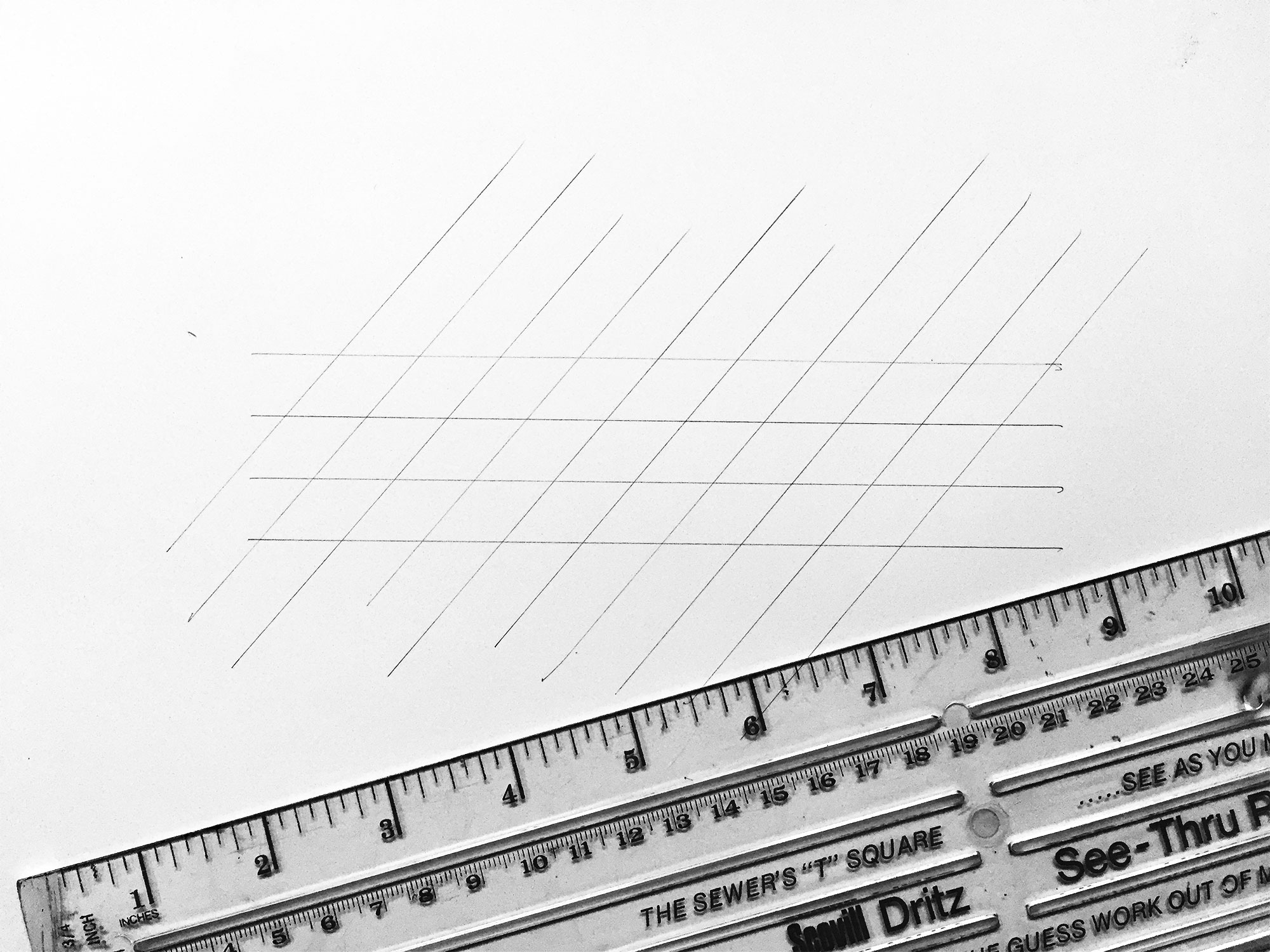 drawing lettering slope guidlines using a sewing ruler makes lines equally spaced