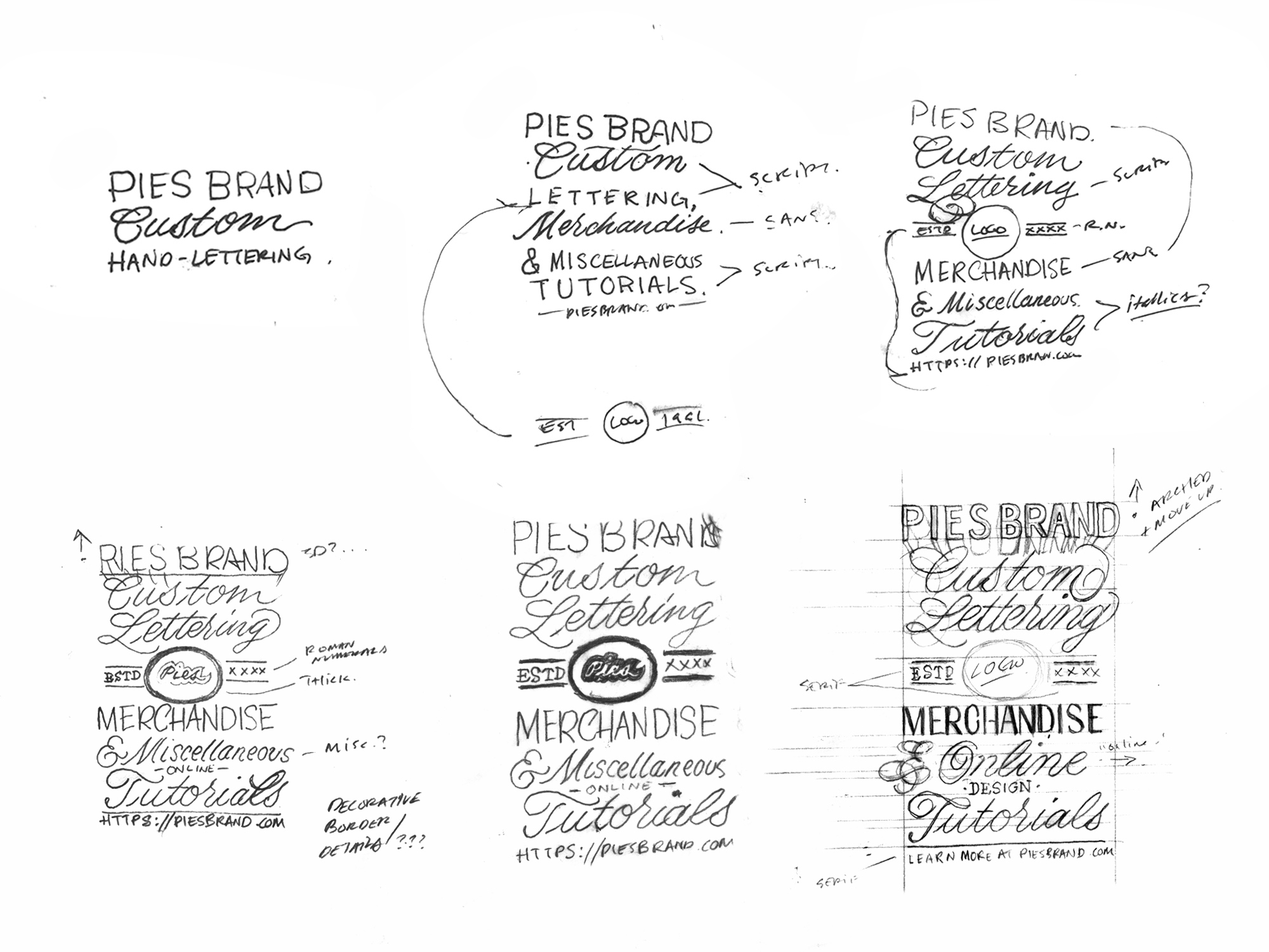 rough sketches to start hand lettering composition process