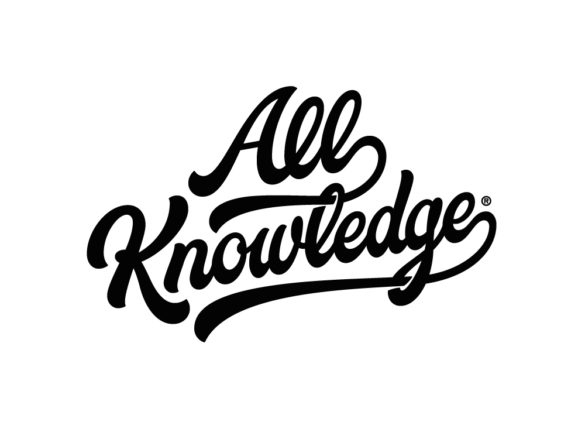 retro all knowledge logo design by pies brand custom hand lettering